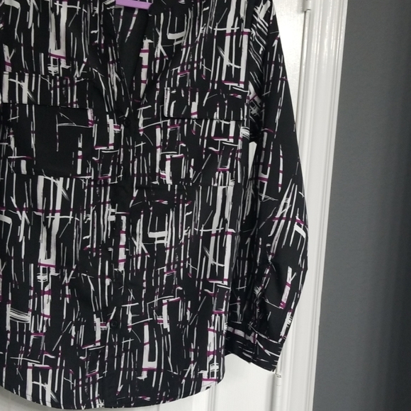 Multi Colored Blouse Button Down V-Neck - Picture 6 of 6